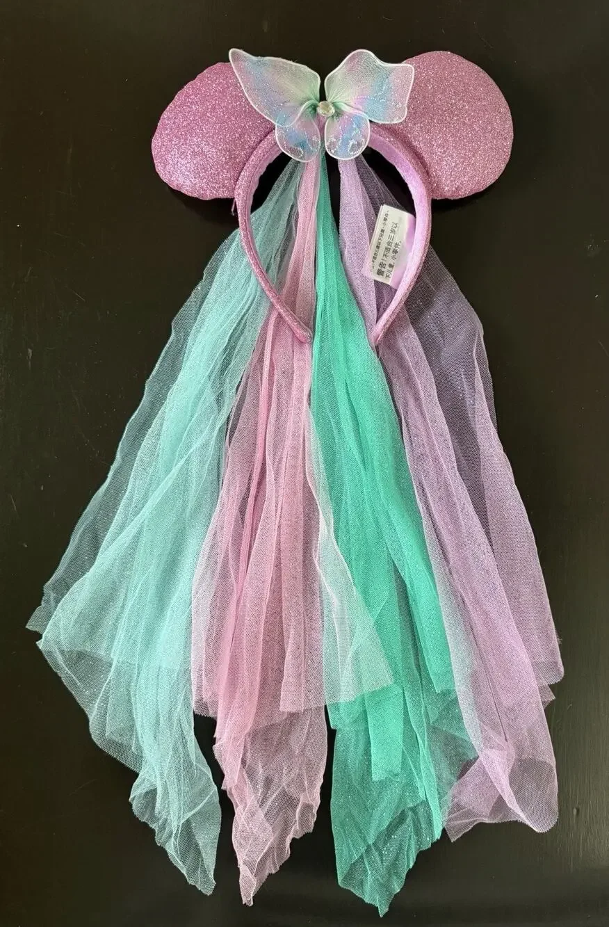 Disney Minnie Mouse Ears With Fairy Butterfly Wings & Vail Headband